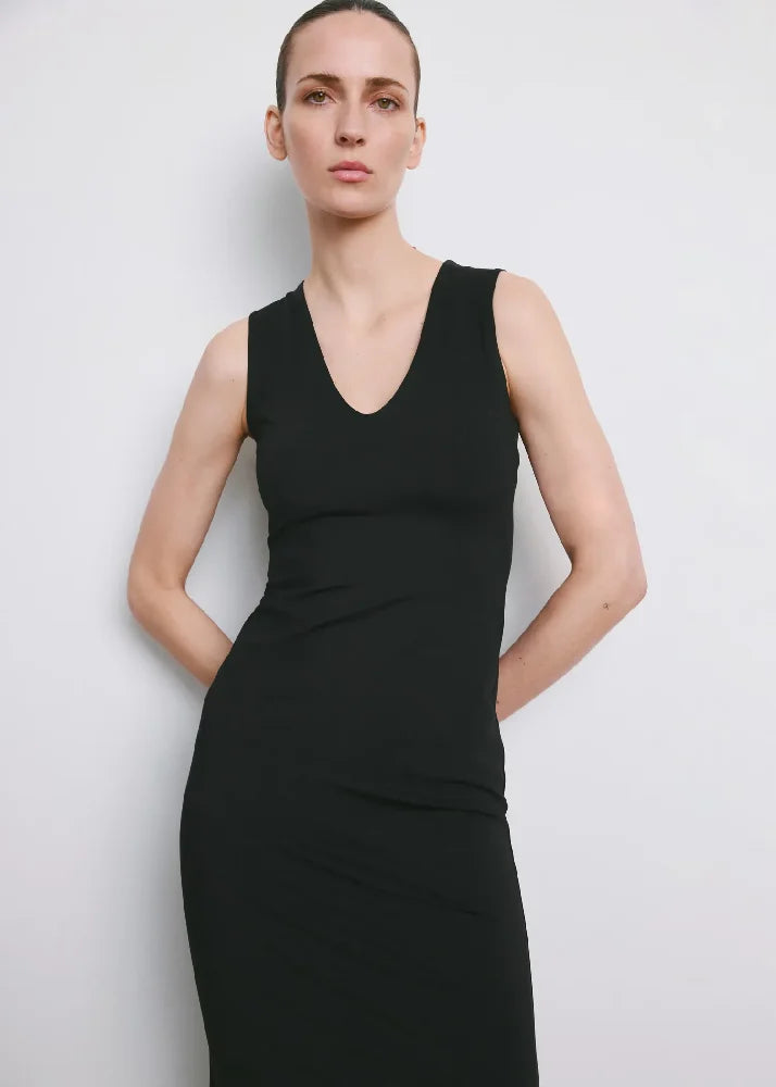 Fitted V-Neck Dress Black - Hudson Store