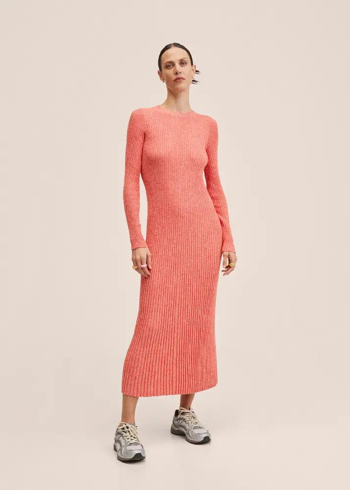 Ribbed Knit Dress Orange