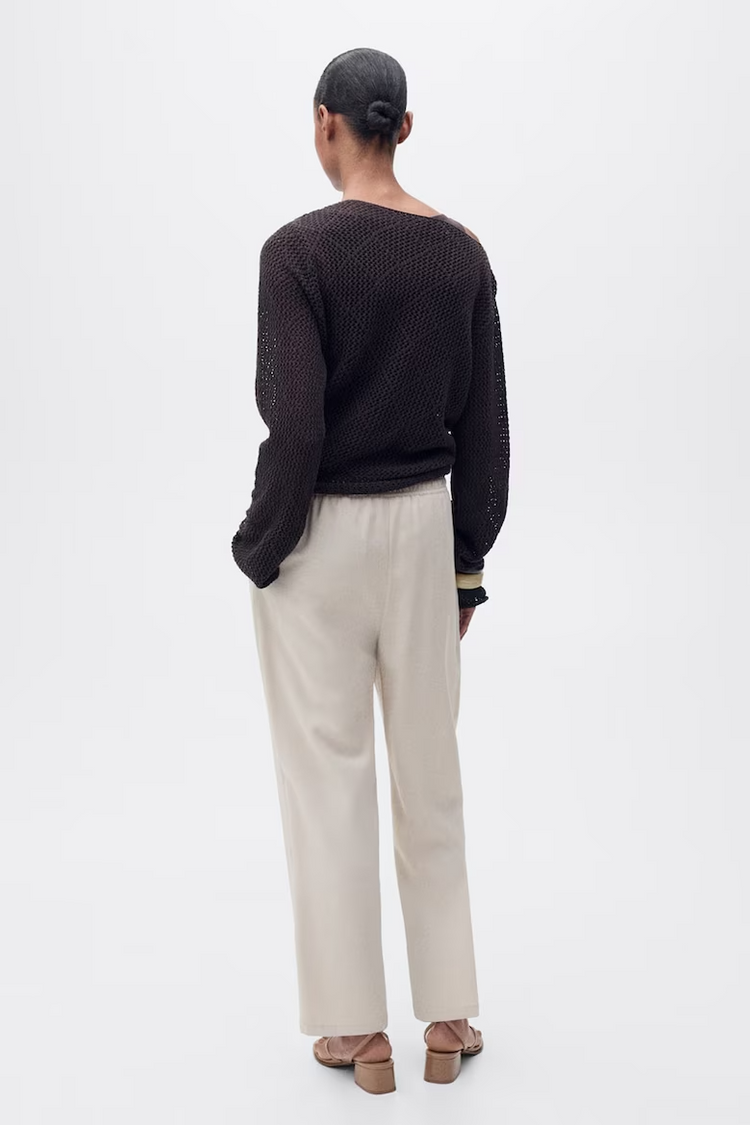 Elastic Waist Flowy Straight Trousers