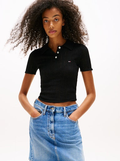Slim Fit Pointelle Polo Top
