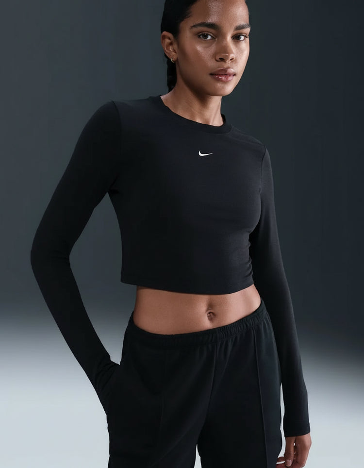 NIKE Sportswear Chill Knit Slim Long-Sleeve Cropped Top Black HF5322-013