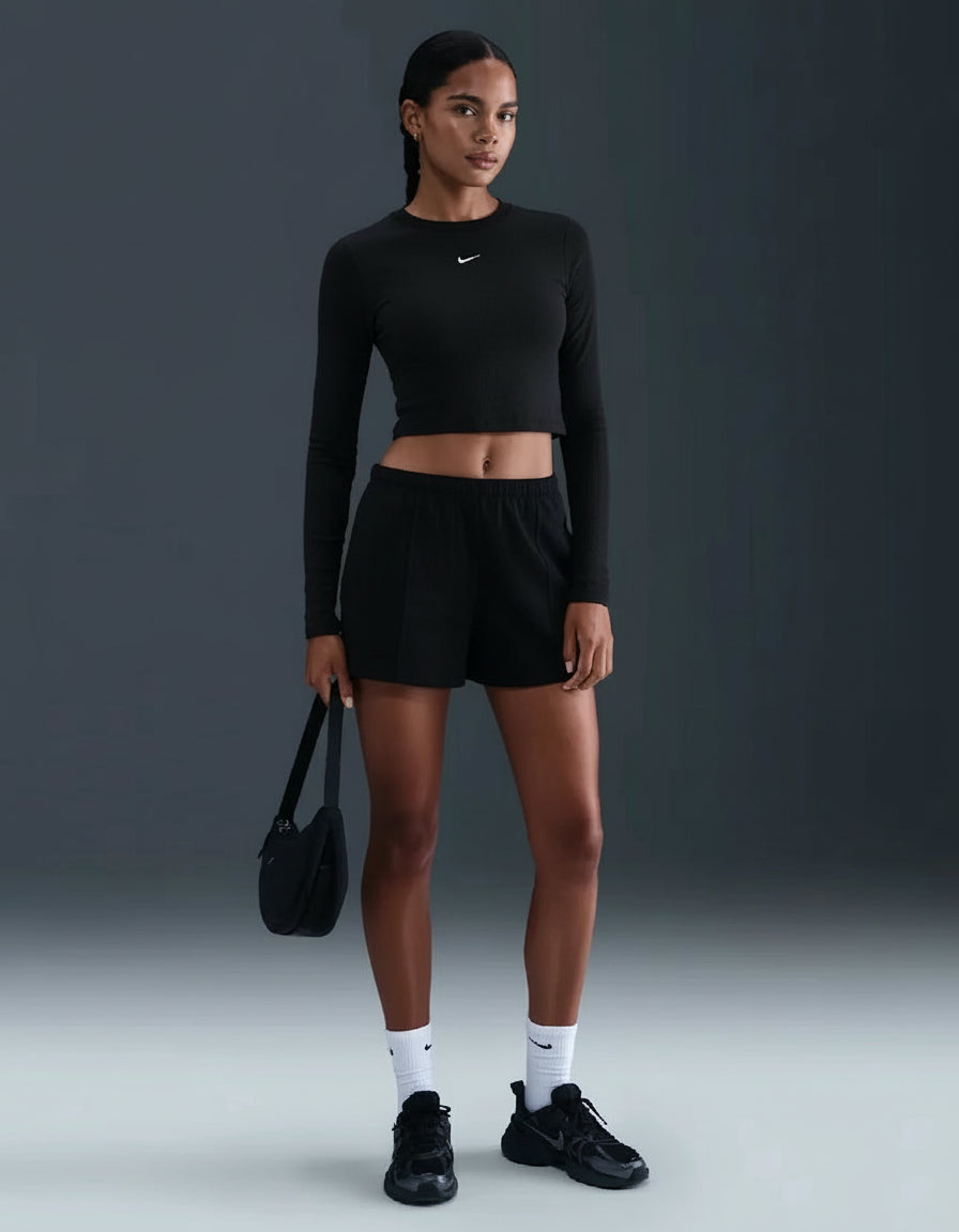NIKE Sportswear Chill Knit Slim Long-Sleeve Cropped Top Black HF5322-013