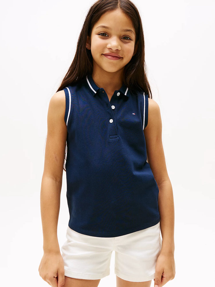 Tipped Collar Sleeveless Polo Shirt
