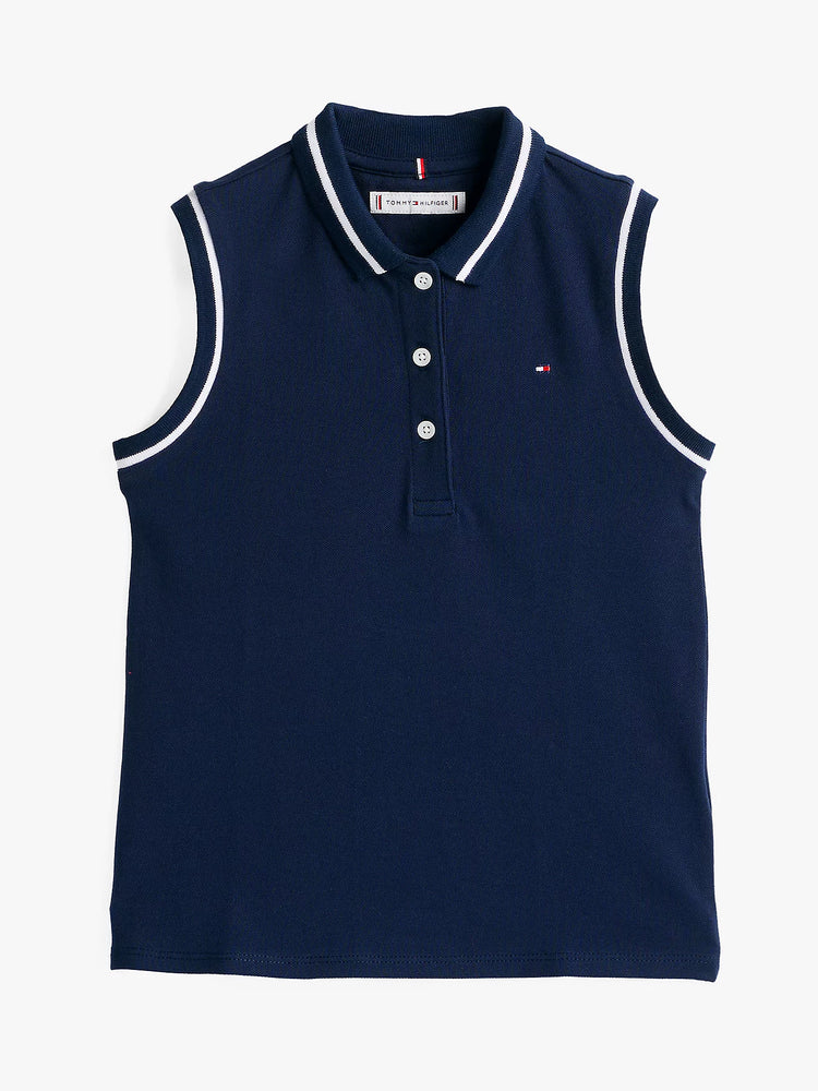 Tipped Collar Sleeveless Polo Shirt