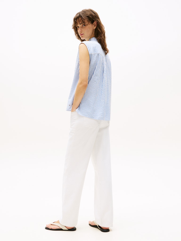 Seersucker Ruffle Sleeveless Shirt