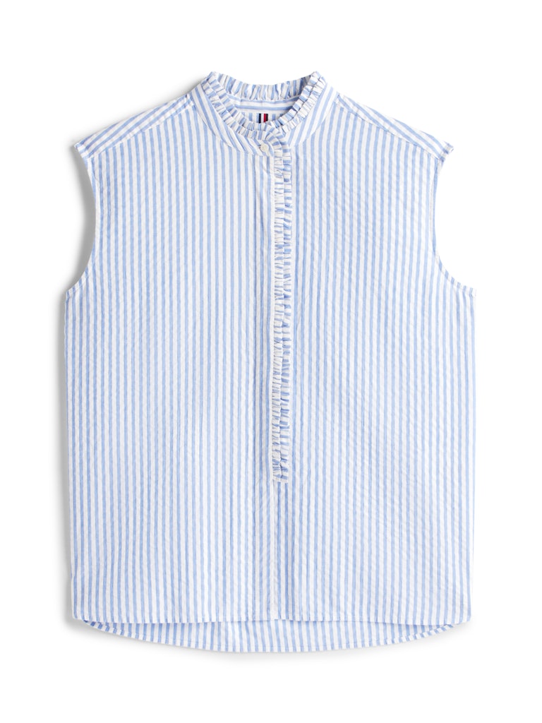 Seersucker Ruffle Sleeveless Shirt