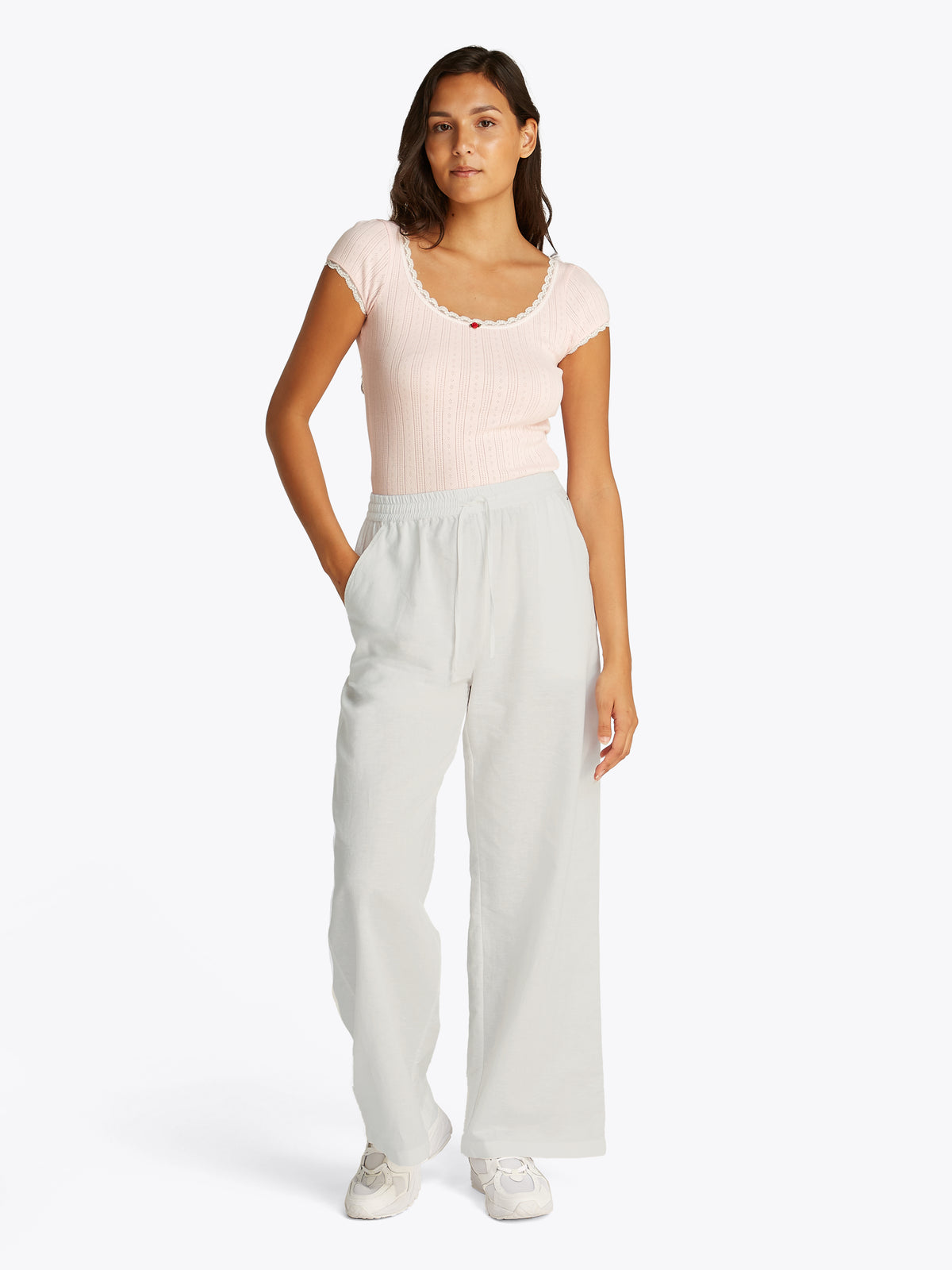 Wide Leg Trousers Whit Linen