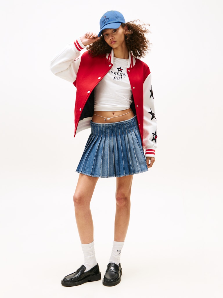 Denim Pleated Mini Skirt