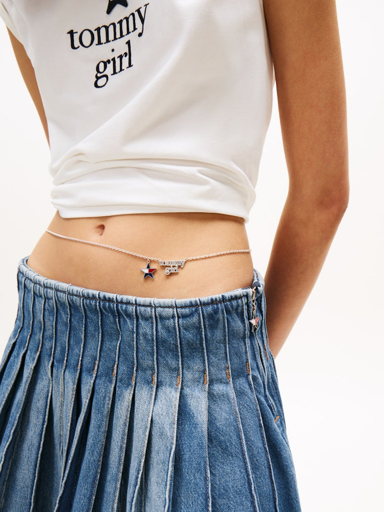 Denim Pleated Mini Skirt