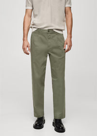 Regular Fit Pleated Cotton Trousers