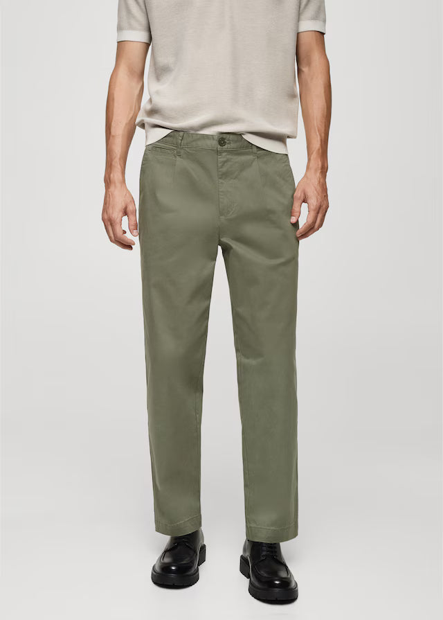 Regular Fit Pleated Cotton Trousers