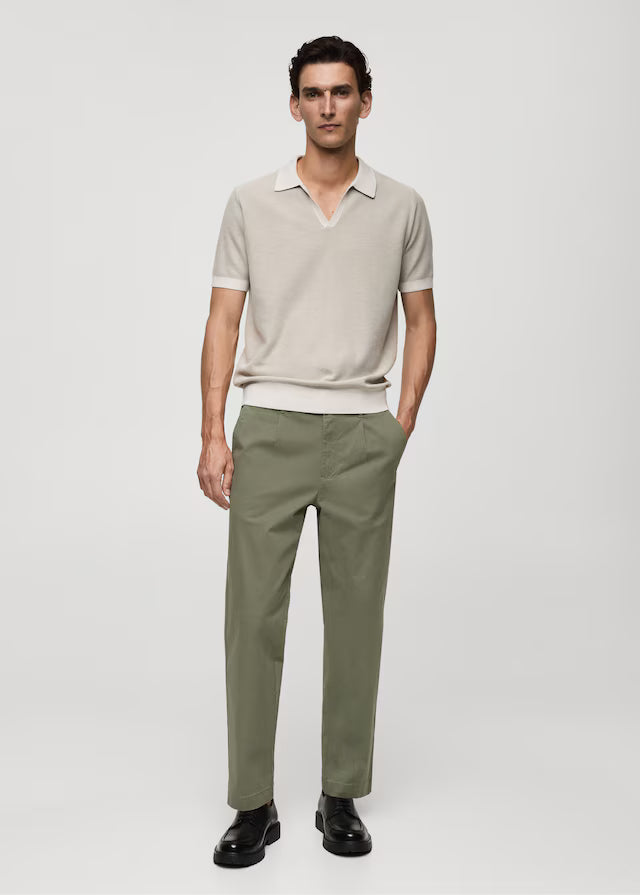 Regular Fit Pleated Cotton Trousers