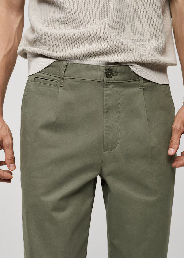 Regular Fit Pleated Cotton Trousers