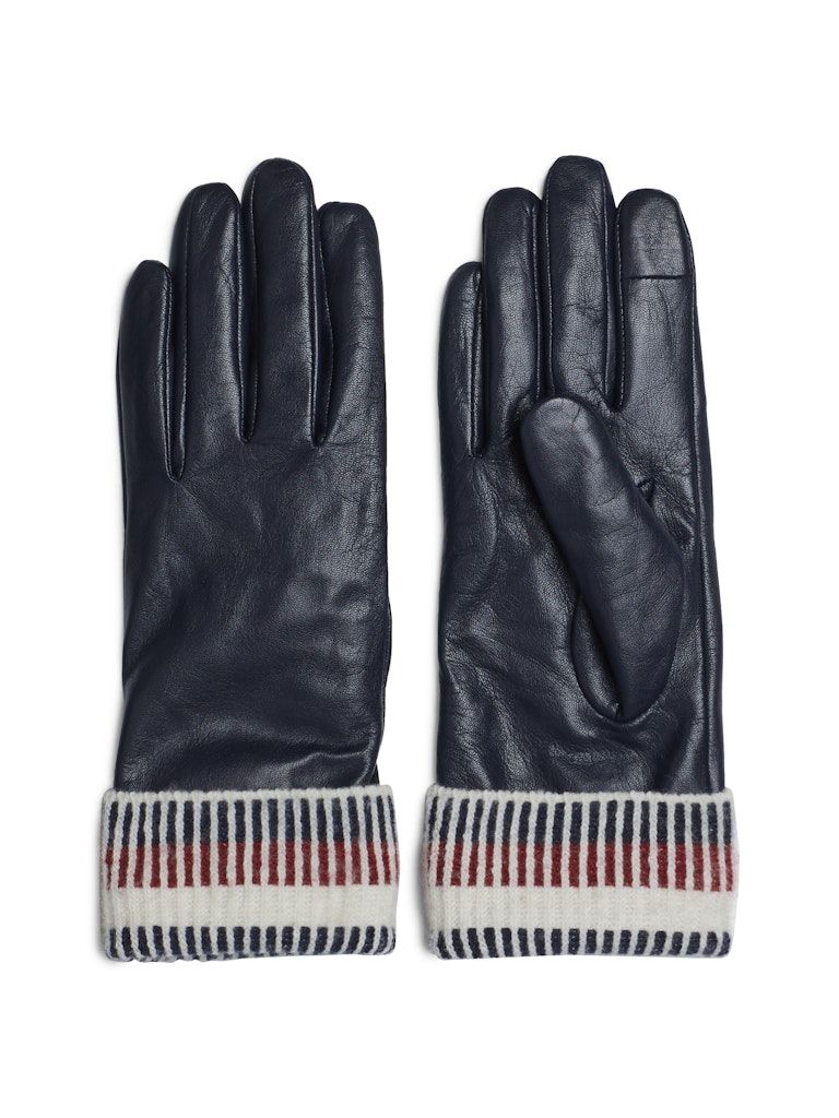 Tommy Hilfiger Leather Rib Knit Cuff Gloves