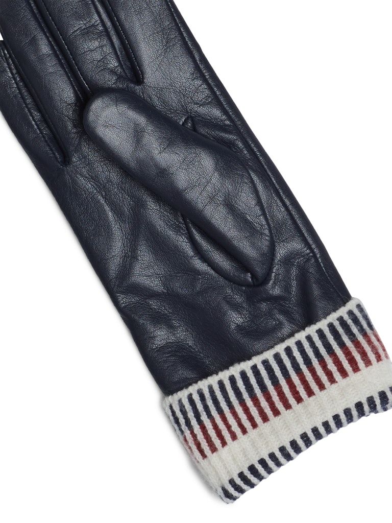 Tommy Hilfiger Leather Rib Knit Cuff Gloves