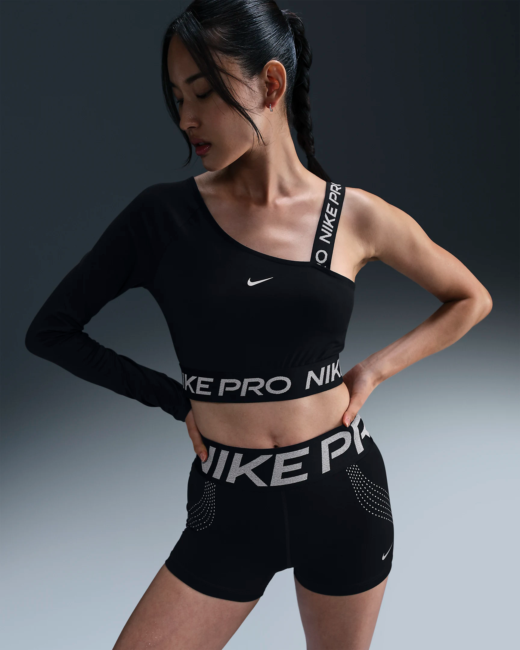 Nike Pro Shine Dri-FIT Asymmetrical Cropped Top