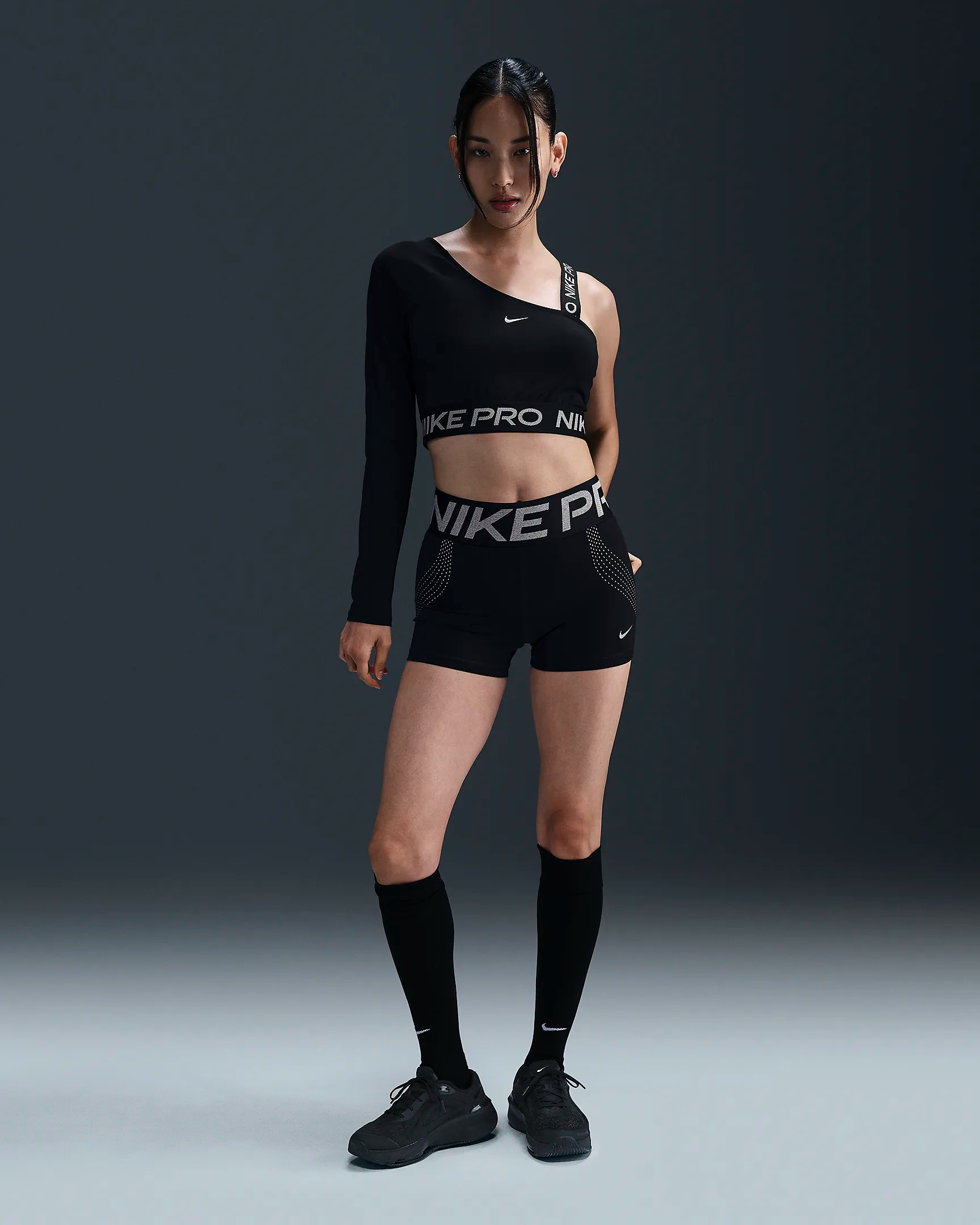 Nike Pro Shine Dri-FIT Asymmetrical Cropped Top