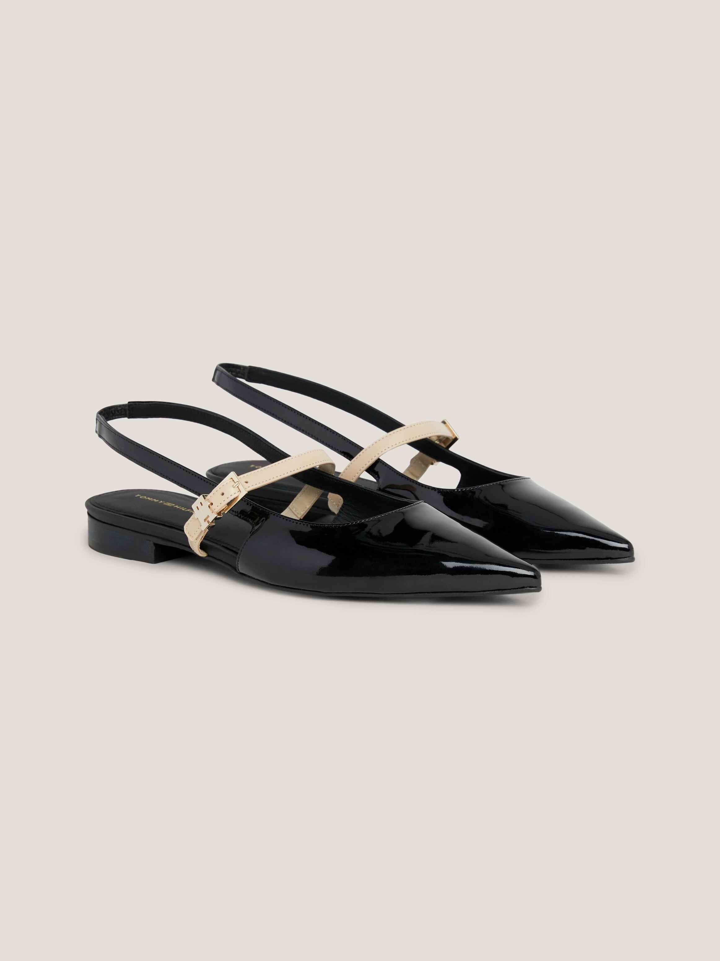 Tommy Hilfiger Buckle Patent Leather Slingback Ballerinas