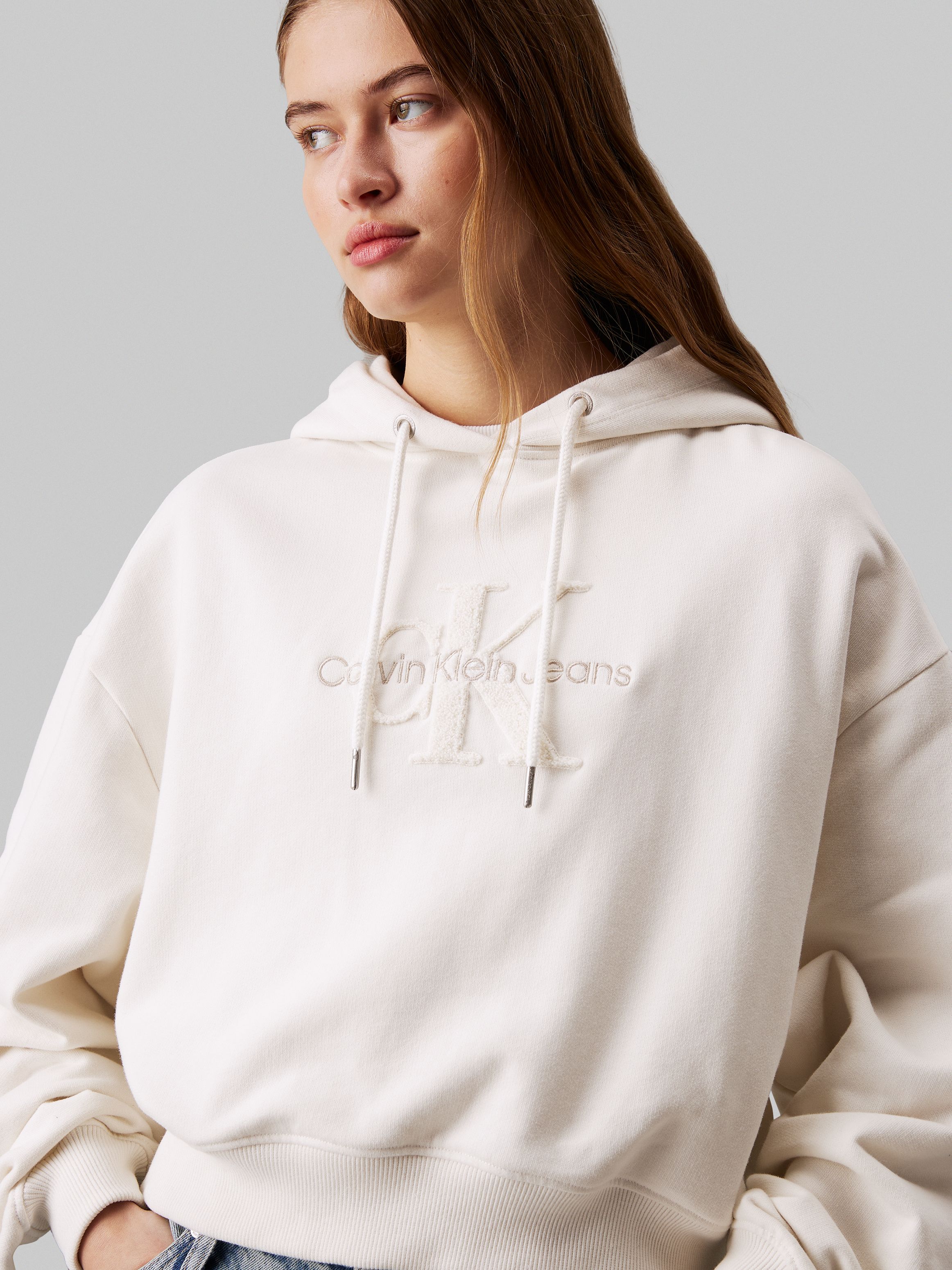 Calvin Klein Jeans Cropped Chenille Monogram Hoodie