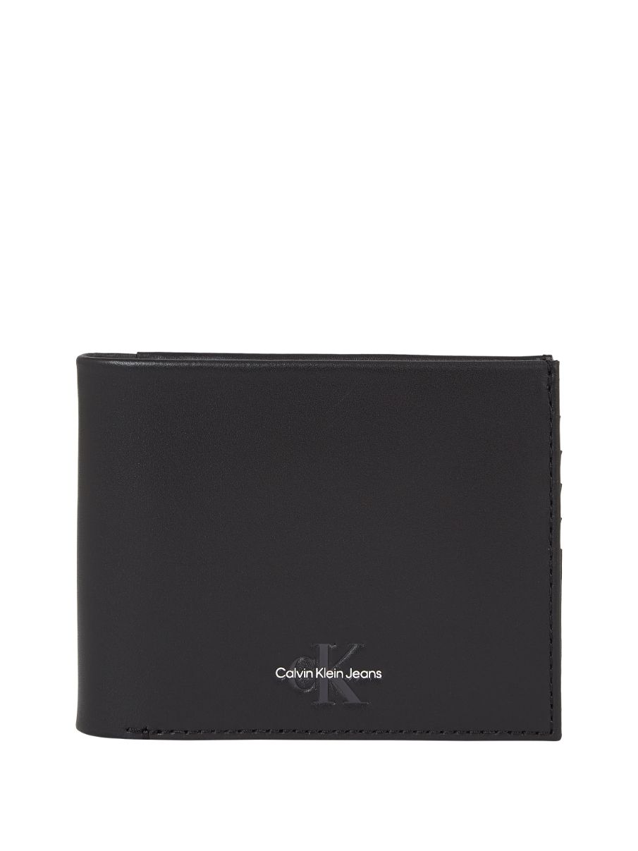 Calvin Klein Jeans Monogram Textured Bifold Wallet, Black (One Size)
